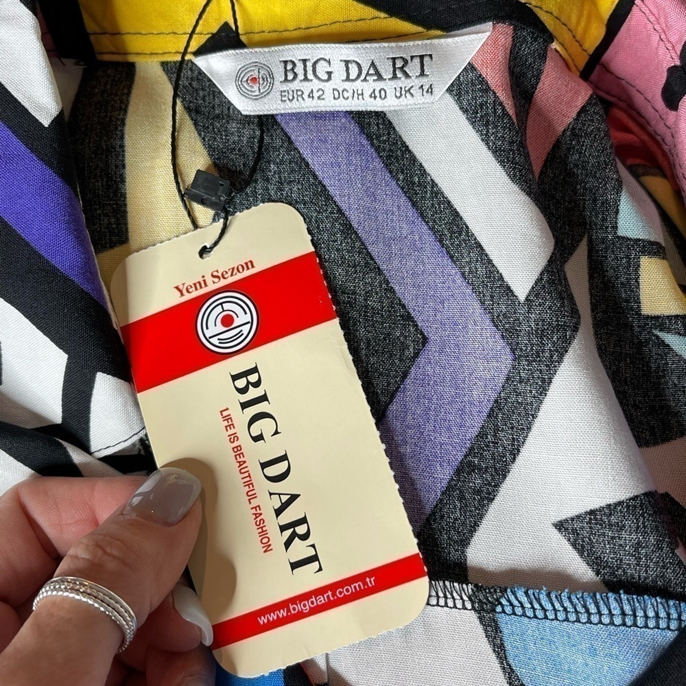 Big Dart Vintage 80s GEOMETRIC Pop Art Button Up Top Color Block Size Medium NWT - Picture 13 of 15